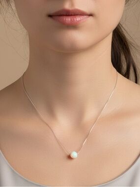 White Opal Round Ball Silver necklace. New.